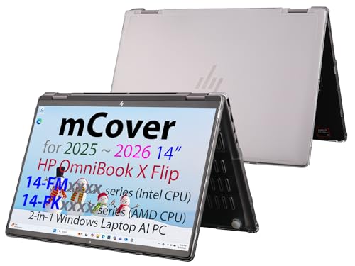 mCover Hard Case ONLY Compatible for 2025+ 14 HP OmniBook X Flip 14-FMxxxx 14-FKxxxx 2-in-1 (with 360 Hinge) Windows Laptop (NOT Fitting Any Other HP Models)- Clear