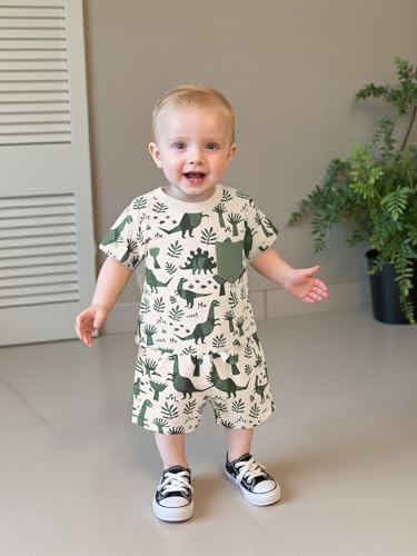SHIBAOZI Toddler Infant Baby Boy Summer Dinosaur Outfit Newborn Kids Boys Short Sleeve T-shirt Spring Shorts Set3
