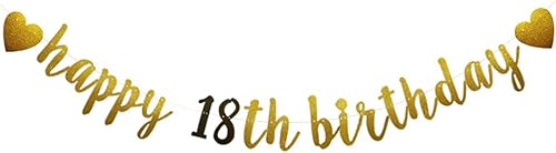 Betteryanzi - Cartel de feliz cumpleaños 18, pre-encordado, guirnaldas de papel con purpurina dorada y negra para suministros de decoración de