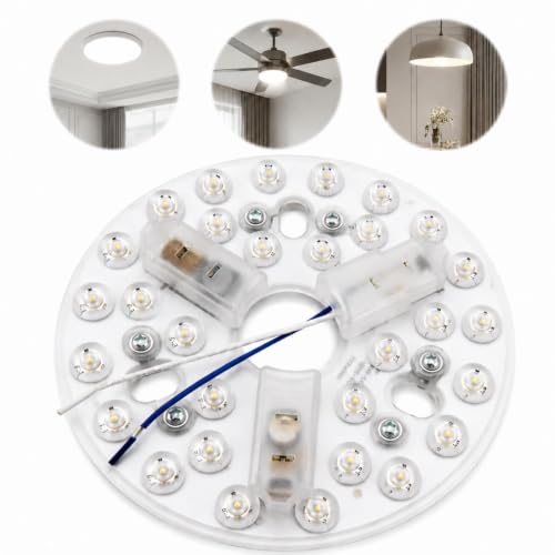 15W Kit de recambio Luz LED Ventilador de Techo, Placa LED Circular de Recambio 5,3 pulgadas, 3 Tonos 3000K/4200K/6500K con Memoria para Sustitución de Lámparas y Repuestos de Ventiladores (85–265V)