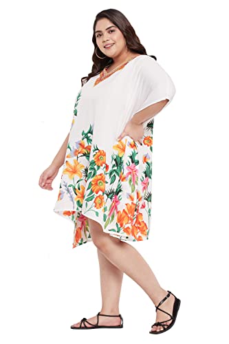 Image of Oussum Short Caftans for Women Plus Size Kaftan Tunic Tops Polyester Summer Beach Clothing Mini Cover Ups Dress for Ladies
