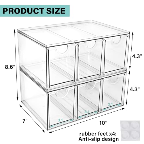 Image of Prsildan Tea Bag Organizer K Cup Holder Drawer Coffee Pods Storage, 2 Pack | Clear Acrylic, Stackable, Pull Out, For Kitchen Office Craft Art Supplies Hair Accessories Makeup Small Items