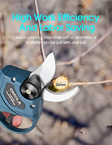 Omola Electric Pruning Shears,With 2 Pcs Rechargeable 21V 2Ah 2000Ma Lithium Battery Powered And 2 Blades，1Inch/25Mm Cutting Diameter,6-8 Working Hours #TOP1