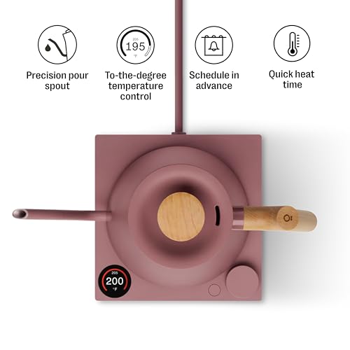 Image of Fellow Stagg EKG Pro Gooseneck Electric Kettle, Temperature Control | LCD Brewing for Pour-Over Coffee and Tea, Stainless Steel, Guide Mode, Brew Timer, Desert Rose, Maple Handle, 0.9 Liter