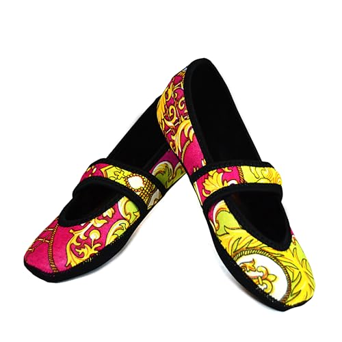 Nufoot Betsy Lou Women's Slippers, Foldable, Flexible Flats, Slipper Socks, Travel Slippers, Exercise Shoe, Dance Shoe, Yoga Socks, House Shoes, Indoor Shoes, Pink Baroque, Large