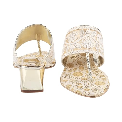 Image of Metro Women Ethnicwear Embroidered Block Heel Sandal