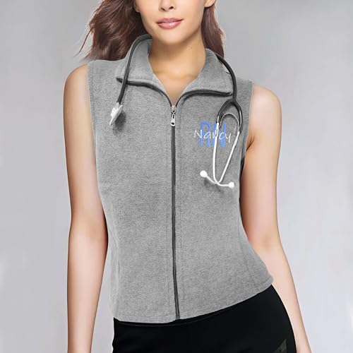 Custom Women's Nurse Vest Personalized RN Nurse Fleece Vest Embroidered Name Nurse Jacket Nurse Top Outfit Zip XL-4XL3