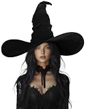 UQJE Women's Large Wicked Witch Hat Adult Ruched Witches Hat Halloween Costume-Black