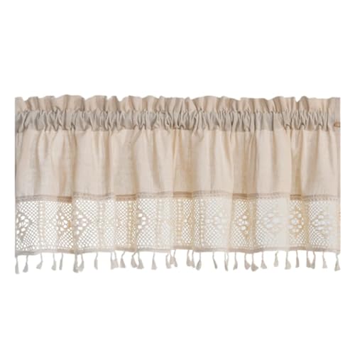 Cortina Corta con cenefas Vintage, Cortinas de arpillera Bolsillo for Barra, for baño, Sala Estar, Cocina, cafetería y Dormitorio Cortina Corta Ventana