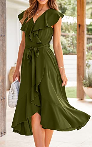 Image of PRETTYGARDEN Women's 2023 Summer Wrap Maxi Dress Casual Boho Deep V Neck Short Sleeve Ruffle Hem Split Beach Long Dresses