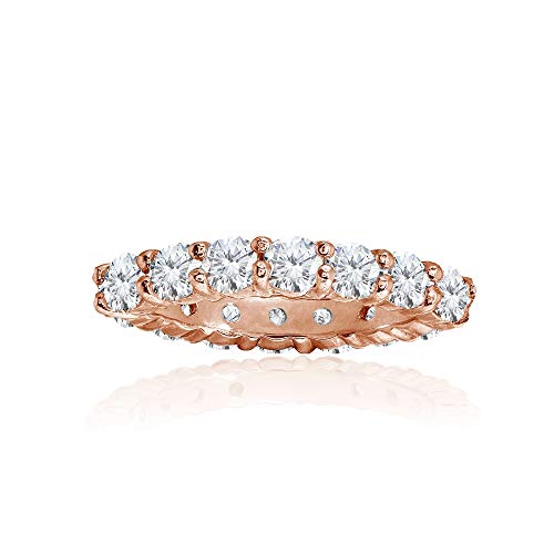 Rose Gold Flashed Sterling Silver Cubic Zirconia 3mm Round-Cut Anniversary Eternity Band Ring, Size 7