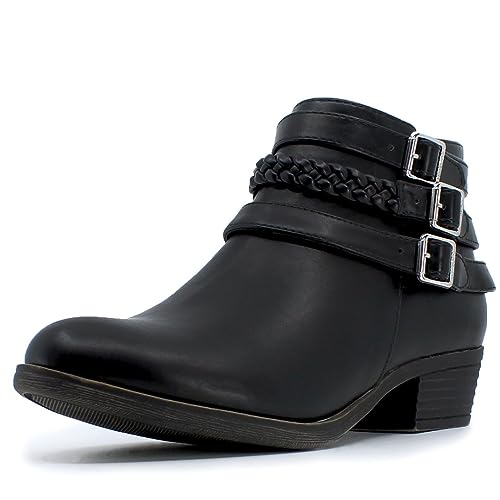 Nautica Women's Ankle Boots - Chic Vegan Leather Booties with Zipper | Low Heel, Versatile Style for Winter Fashion, Dress, or Casual Wear-Alara Strap 2-Black Size-8.5