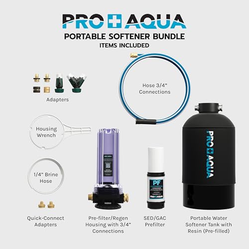 Image of PRO+AQUA 16,000 Grain Portable Water Softener for RV, Trailers, Boats, Mobile Car Wash, Pressure Wash - Protects Water Systems (Softener + Regeneration Kit Bundle)