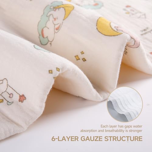 Image of Hooded Towel Muslin Hooded Towel Made from Organic Cotton 6-Layer Cotton Bath Towel, Soft Bath Towels 25x51inches for Toddler Baby (Splashing Elephant)