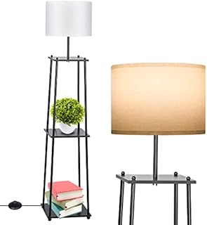 Aomeya Floor Lamp with Shelves, 2 Layers Wooden Shelf Standing Light, Modern Reading Lamp for Bedroom, Living Room, Office, Home Decoration,9W LED Bulb Included