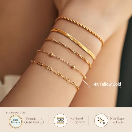Image of adoyi Gold Bracelets for Women, 14K Gold Plated Stackable Bracelet Stack Set Adjustable Charm Paperclip Chain Cuban Link Layered Waterproof Jewelry Sets Gifts for Womens 6.5 Inch