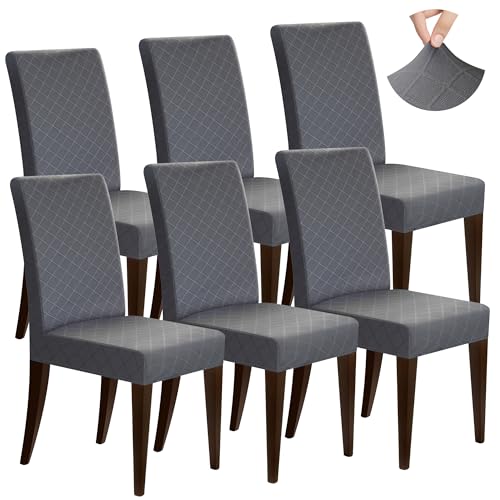 YIYIZI Stuhlhussen 6er Set Universal Stretch Wasserdicht hussen für stühle Husse Abnehmbare and Waschbar In Hellgrau Dunkelgrau, Beige and Schwarz für Esszimmerstühle Ohne Armlehnen