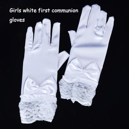 Image of First Communion Veil and White Gloves Headband Headpiece for Communion Day