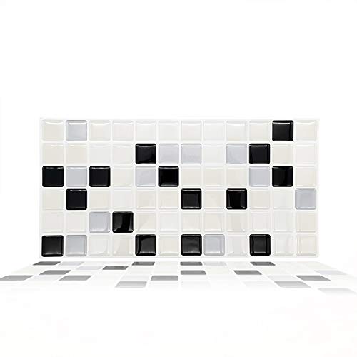 Peel And Stick Backsplash Smart Tiles Sticker For Kitchen Stick On Mosaic Backsplash 12 Sheets 12" X 6" Subway Tile Bathroom Water Heat Resistant Classic Black White Glossy Spring Easter Decoration #TOP21
