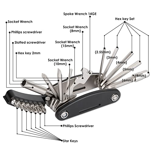 Image of WOTOW Bike Repair Tool Kit - 21 in 1 Bicycle Multitool with Bone Wrench Portable Mountain Bike Tool Kit Riding Emergency Maintenance, Hex Key Wrench & Bike Tube Patch Kit & Tire Lever (21 in 1+Bone)