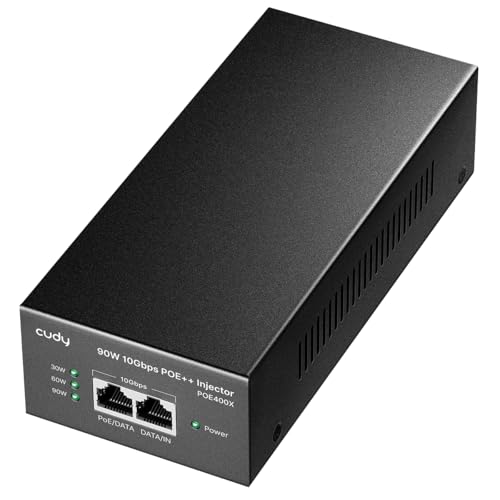 Cudy POE400X 90W 10G Ultra PoE++ Injector Adapter, 802.3bt /802.3at/802.3af Compliant, Up to 90W Ultra Power Supply, 10Gbps Shielded RJ-45, Plug & Play, Metal housing