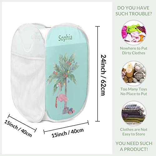 Laundry Mesh Popup Hamper Foldable Lightweight Basket For Washing Clothing Storage For Kids Room Students College Dorm Home Travel & Camping Coconut Tree Flamingo Pop-Up Clothes Hamper #TOP6
