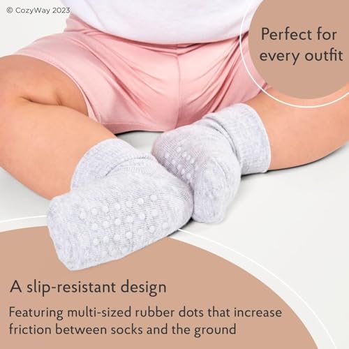 CozyWay Non-Slip Socks with Grippers - Ankle Style for Little Girls and Boys, Infants, Toddlers, Children