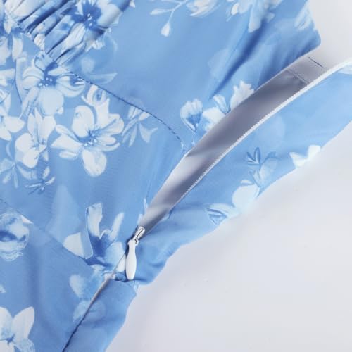 Image of Belle Poque Sun Dresses for Women Spring Summer Floral Midi Flowy Spaghetti Ruffle Wedding Guest Tea Party Dress