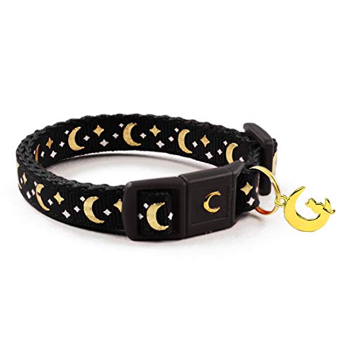 waaag Cat Collars, Gold Moons and Stars Cat Collar, Safety Breakaway Cat Collar, Glow in The Dark (Kitten 6.5″-10″ Neck, Black)