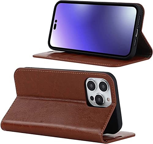 Housse iPhone 14 Plus en cuir marron clair aux finitions soignées