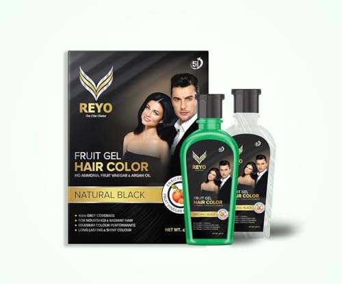 Reyo Fruit Hair Coloring Gel 476ml, Long-lasting Colour, Smoothness & Shine, Color Naturals, Natural Black