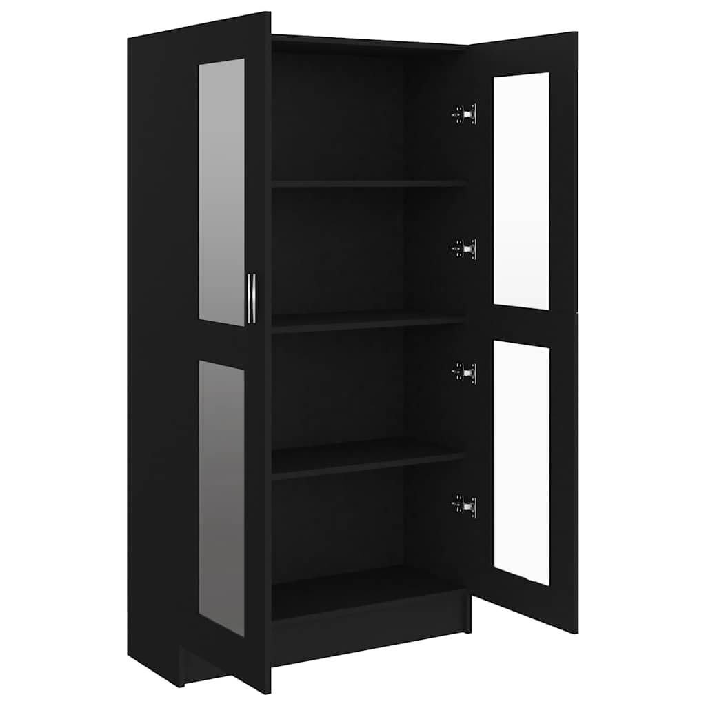 Fengshui Vitrina negra de madera 82,5 x 30,5 x 150 cm, con 4 compartimentos espaciosos y 2 puertas, ofrece mucho espacio de almacenamiento para libros, revistas y decoración.