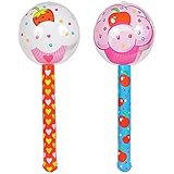 Inflatable CUPCAKE LOLLIPOP!(1DZ) Lollipop inflates-Assorted Designs and Colors-Birthday party Decor Favor Pool Beach Play Toy Pretend Prize Giveaways
