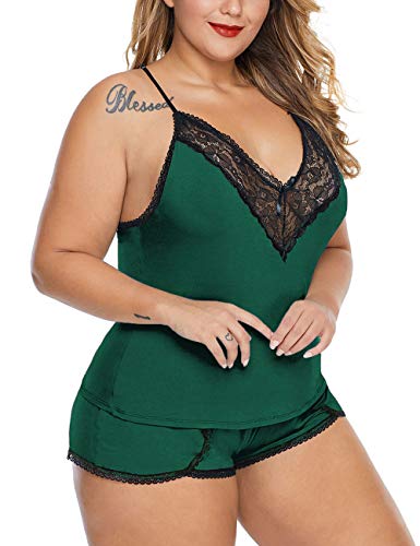 Image of Women Plus Size Pajamas Cami Shorts Set Nightwear Sexy Lace Lingerie Sleepwear