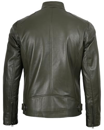 Image of Blingsoul Leather Jacket Men - Real Lambskin Cafe Racer Motorcycle Style Jacket for Mens