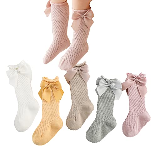 Image of Ashmyova Baby Girls Knee High Mesh Socks Breathable Infants Toddlers Bowknot Dress Socks