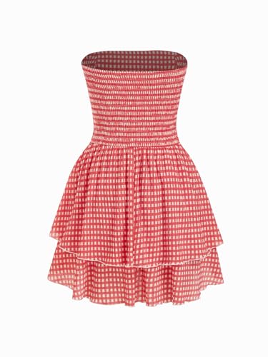 Image of CIDER Women's Summer Cocktail Dress - Tube Ruched Ruffle Mini Dress | Strapless, Country Concert, Western Cowgirl Outfits
