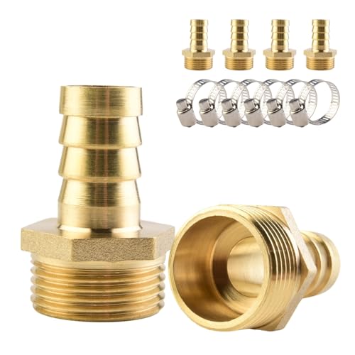 ANGEEK Racores de latón para mangueras, con 6 abrazaderas, 6 racores de 16 mm × conectores de tubería con rosca macho de 3/4'PT, aptos para manguera de gas, tuberías de agua y conductos de combustible