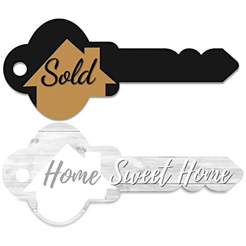 Real Estate Key Shaped Sold Sign - Extra Large - Home Sweet Home Photo Prop - Agent Supplies Signs - Props for Realtor and New Homeowners - Our First House Warming Presents Closing Gifts for buyers Cover