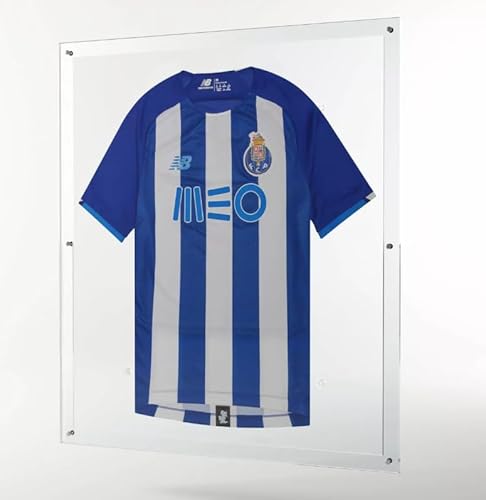 EstudioPlast Marco para Camiseta de Fútbol – Expositor Acrílico Cristal Premium 70x80 cm con Marco Completo de 10 mm y Montaje en Pared