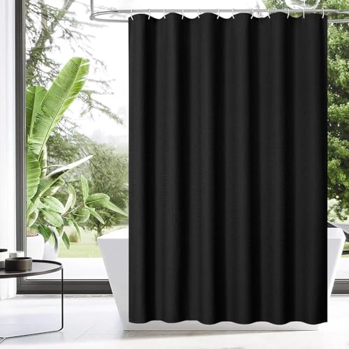 Image of HOMETHREADS Embrace Luxury with Our 6-Feet Long Premium Polyester Shower Curtain with 12 Hooks for a Lavish Bathroom Ambiance | Stylish, Splendid, and Perfectly Sized (Classic Black, 180x180cm)