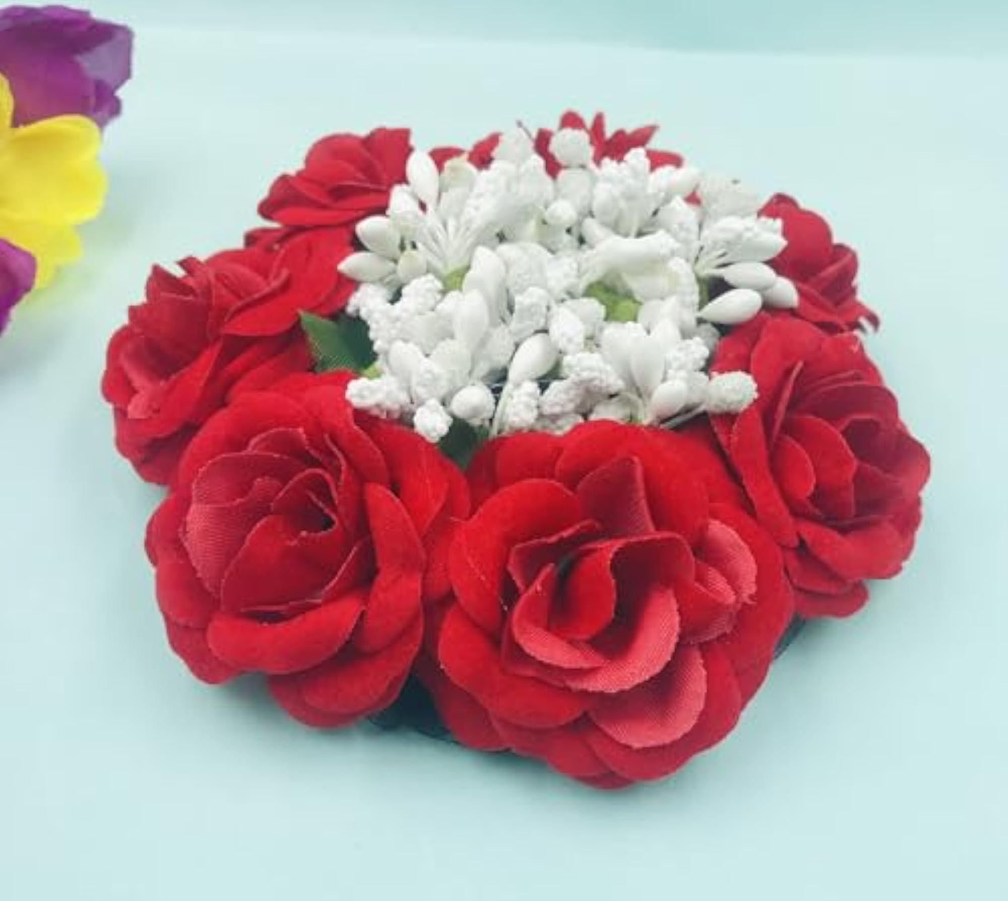 Artificial Flower Gajra/Juda for Bridal Bun, Red White Yellow