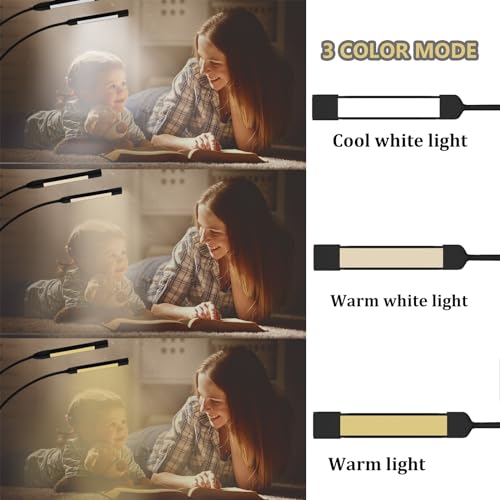 Image of Clamp on Desk Lamp-3 Color Mode & 10 Brightness Levels,Dual LED Tube Flexible Gooseneck Clip Light for Architect Reading, Working, Bedroom Headboard, Dorm