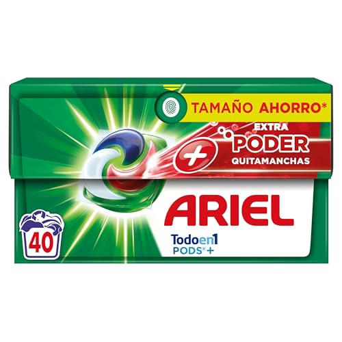 Ariel All-in-One Detergente Lavadora Líquido en Cápsulas/Pastillas, 40 Lavados, Más Poder Extra Quitamanchas, Limpieza Profunda