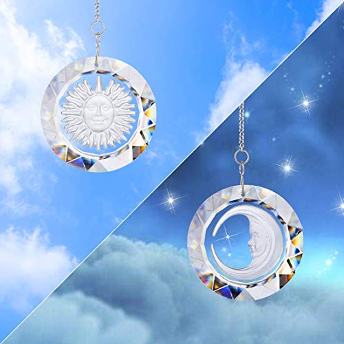 HDCRYSTALGIFTS Suncatcher Crystal Clear Glass Circular Sol y Luna Colgantes Rainbow Maker Colgante Colgante Adorno de Ventana Cover