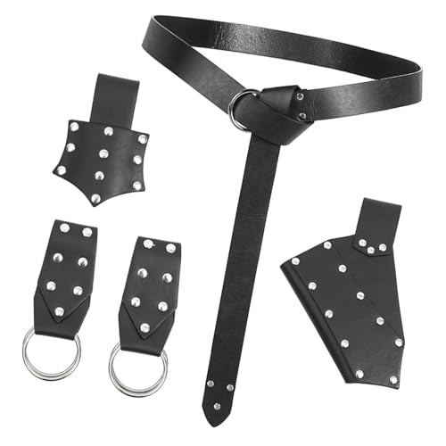 Qsvbeeqj Juego de cinturón de rol ajustable con temática medieval con gancho de moneda a juego para eventos renacentistas y cosplay, Negro, Einheitsgröße