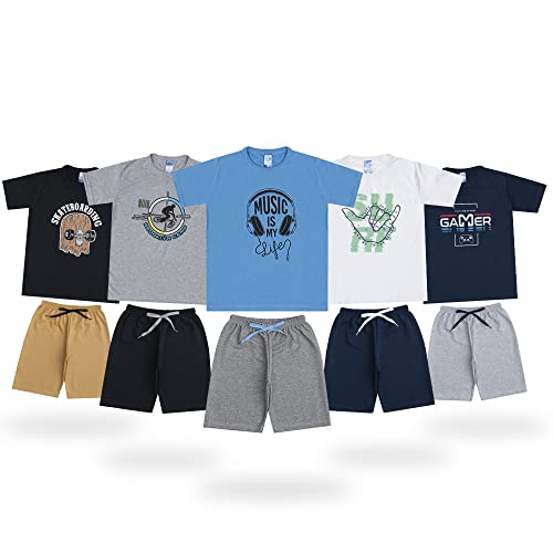 10 Roupa Infantil Juvenil Masculino Conjunto 5 Blusas e 5 Shorts Moletinho liso Tamanho:10