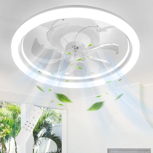 Mckalen Ventilador de Techo con Luz LED 50CM, Lámpara Ventilador Techo con Control Remoto, 3000-6500K, Motor Silencioso con 6 Velocidades Reversibles, Temporizador, Luz Ventilador Techo, Blanco