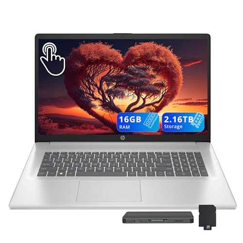 Image of HP 17.3 inch HD+ Touchscreen Laptop, AMD Ryzen 5 7430U, 16GB RAM, 2.16TB Storage (2TB SSD+160GB Docking Station Set), AMD Radeon Graphics, Numeric Keypad, Wi-Fi 6, HD Webcam, Windows 11 Home, Silver