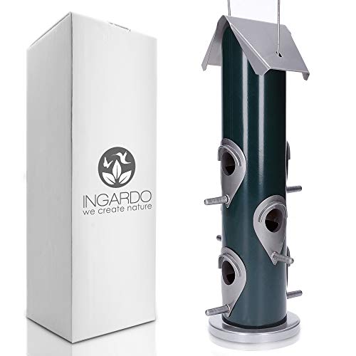 Preisvergleich Produktbild INGARDO Vogelfutterspender zum Aufhängen - Metall Vogelfutterstation für Garten und Balkon - Für Wildvögel in deinem Garten - Dunkelgrün